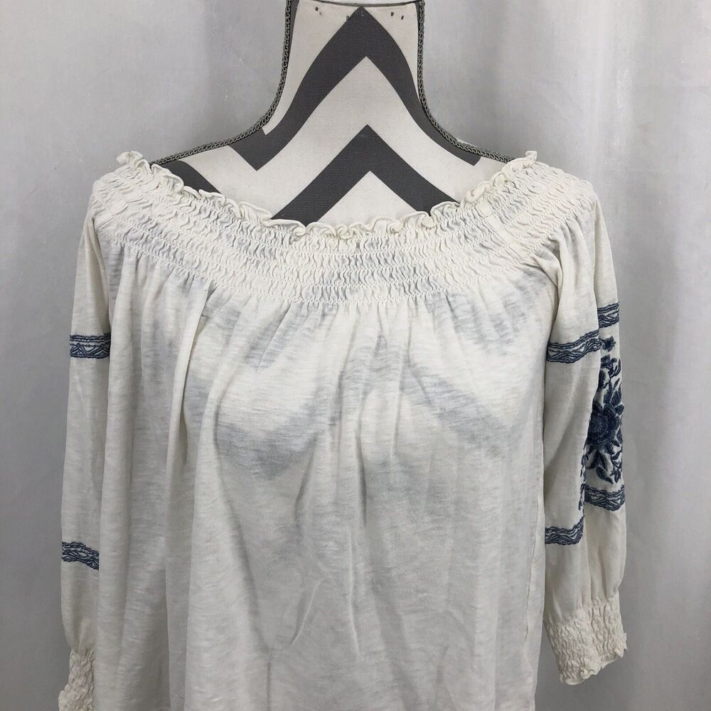 American Eagle Outfitters White Floral Boho Peasant Crop Top 3/4 Sleeve Medium